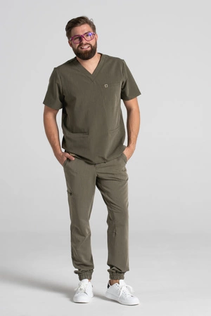 Bluza medyczna męska - Sokrates - Olive melange - KangooSoft Premium