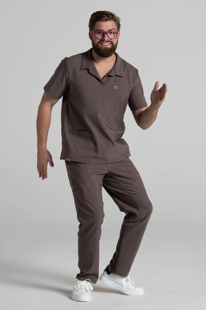 Bluza medyczna męska typu polo - Hipokrates - Walnut brown - KangooNature