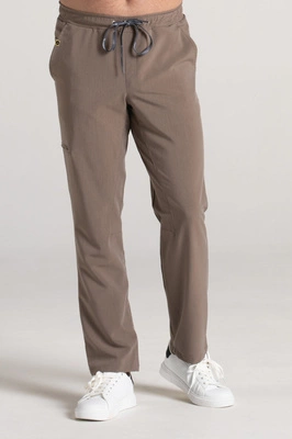 Spodnie medyczne proste męskie - Sokrates - Brown melange - KangooSoft Premium