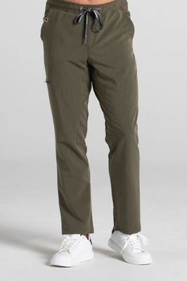 Spodnie medyczne proste męskie - Sokrates - Olive melange - KangooSoft Premium