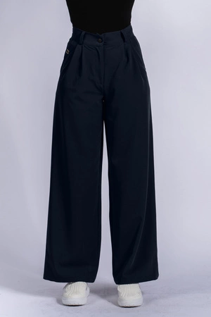 Spodnie medyczne damskie z szeroką nogawką - Lucy - Dark navy - KangooSoft