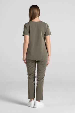 Spodnie medyczne proste damskie - Merit - Olive melange - KangooSoft Premium