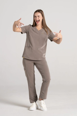 Bluza medyczna damska Merit - Brown melange - KangooSoft Premium