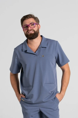 Bluza medyczna męska typu polo - Hipokrates - Pacific blue - KangooSoft Premium