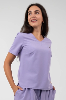 Krótka bluza medyczna damska Florence - Lilac dream - KangooSoft