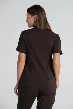 Elegancka bluza medyczna damska ze stójką May - Dark chocolate - Kangoomed by Emily