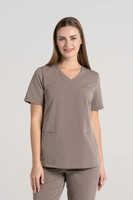 Bluza medyczna damska Merit - Brown melange - KangooSoft Premium