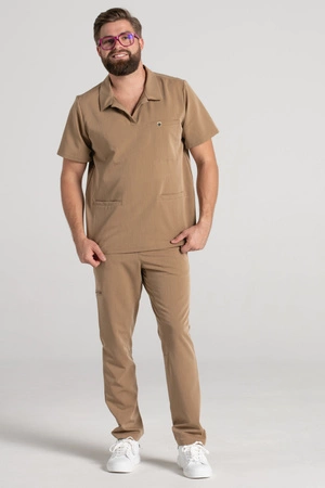 Bluza medyczna męska typu polo - Hipokrates - Caramel - KangooSoft Premium