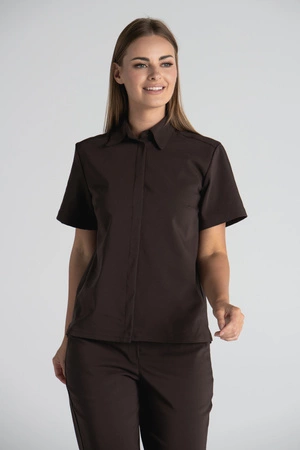 Elegancka koszula medyczna damska Rebecca - Dark chocolate - Kangoomed by Emily