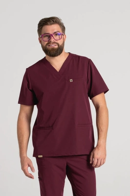 Bluza medyczna męska - Sokrates - Cranberry - KangooSoft Premium
