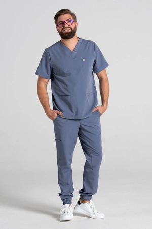 Spodnie medyczne joggery męskie - Sokrates - Pacific blue - KangooSoft Premium