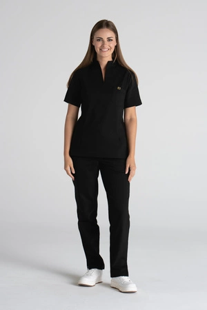 Elegancka bluza medyczna damska ze stójką May - Ink black - Kangoomed by Emily