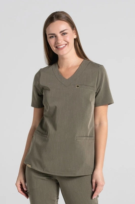 Bluza medyczna damska Merit - Olive melange - KangooSoft Premium