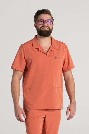 Bluza medyczna męska typu polo - Hipokrates - Pumpkin spice - KangooSoft Premium