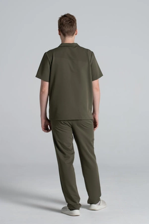 Bluza medyczna męska typu polo - Hipokrates - Tuscan moss - KangooSoft Premium