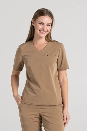 Krótka bluza medyczna damska Florence - Caramel - KangooSoft Premium