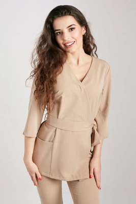 Tunika medyczna damska - rękaw 3/4 - Cappuccino