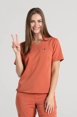 Krótka bluza medyczna damska Florence - Pumpkin spice - KangooSoft Premium