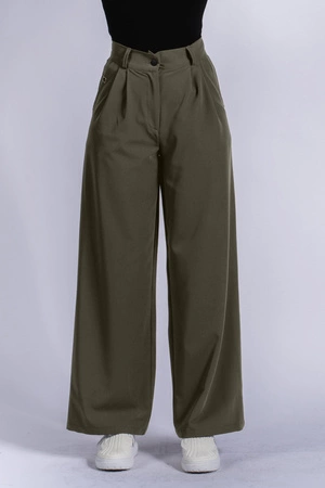 Spodnie medyczne damskie z szeroką nogawką - Lucy - Tuscan moss - KangooSoft Premium