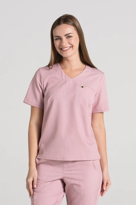 Krótka bluza medyczna damska Florence - Pink melange - KangooSoft Premium