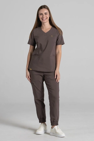 Spodnie medyczne joggery damskie - Merit - Walnut brown - KangooNature