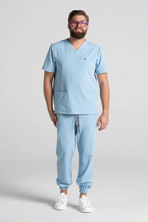 Spodnie medyczne joggery męskie - Sokrates - Baby blue - KangooSoft Premium