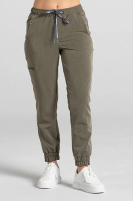 Spodnie medyczne joggery damskie - Merit - Olive melange - KangooSoft Premium