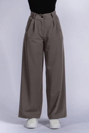 Spodnie medyczne damskie z szeroką nogawką - Lucy - Cocoa brown - KangooSoft