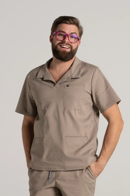 Bluza medyczna męska typu polo - Hipokrates - Taupe - KangooNature