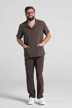 Bluza medyczna męska typu polo - Hipokrates - Chocolate chip - KangooSoft Premium