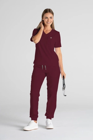 Spodnie medyczne joggery damskie - Merit - Cranberry - KangooSoft Premium