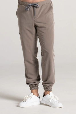 Spodnie medyczne joggery męskie - Sokrates - Brown melange - KangooSoft Premium