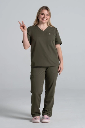 Krótka bluza medyczna damska Florence - Tuscan moss - KangooSoft Premium