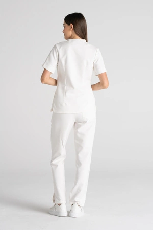 Elegancka bluza medyczna damska ze stójką May - Feather white - Kangoomed by Emily