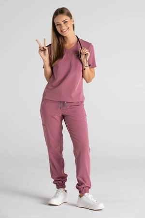 Spodnie medyczne joggery damskie - Merit - Dusty pink - KangooSoft Premium