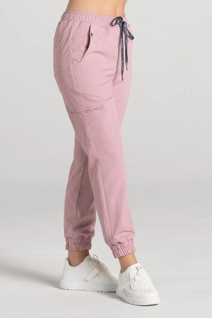 Spodnie medyczne joggery damskie - Merit - Pink melange - KangooSoft Premium