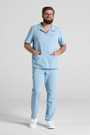 Bluza medyczna męska typu polo - Hipokrates - Baby blue - KangooSoft Premium