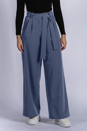 Spodnie medyczne damskie z szeroką nogawką - Lucy - Pacific blue - KangooSoft Premium