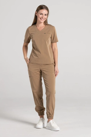 Spodnie medyczne joggery damskie - Merit - Caramel - KangooSoft Premium