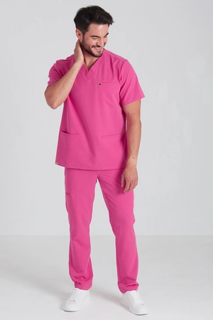 Spodnie medyczne proste męskie - Sokrates - Hot pink