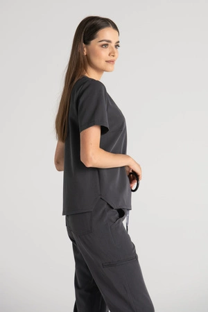 Krótka bluza medyczna damska Florence - Grey melange - KangooSoft Premium