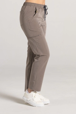 Spodnie medyczne proste damskie - Merit - Brown melange - KangooSoft Premium