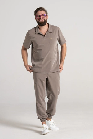 Spodnie medyczne joggery męskie - Sokrates - Brown melange - KangooSoft Premium