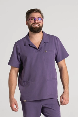 Bluza medyczna męska typu polo - Hipokrates - Midnight purple - KangooSoft Premium