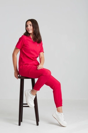 Spodnie medyczne joggery damskie - Merit - Bold red - KangooNature