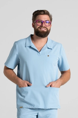 Bluza medyczna męska typu polo - Hipokrates - Baby blue - KangooSoft Premium