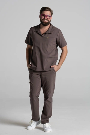 Bluza medyczna męska typu polo - Hipokrates - Walnut brown - KangooNature