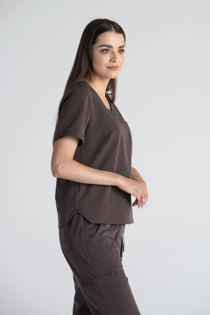 Krótka bluza medyczna damska Florence - Chocolate chip - KangooSoft Premium