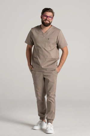 Spodnie medyczne joggery męskie - Sokrates - Taupe - KangooNature