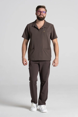 Bluza medyczna męska typu polo - Hipokrates - Chocolate chip - KangooSoft Premium